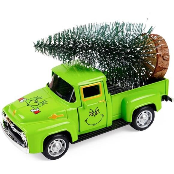 Green Christmas Truck Decor with Faux Tree - 4.7'' Vintage Green Truck Table - Picture 1 of 7